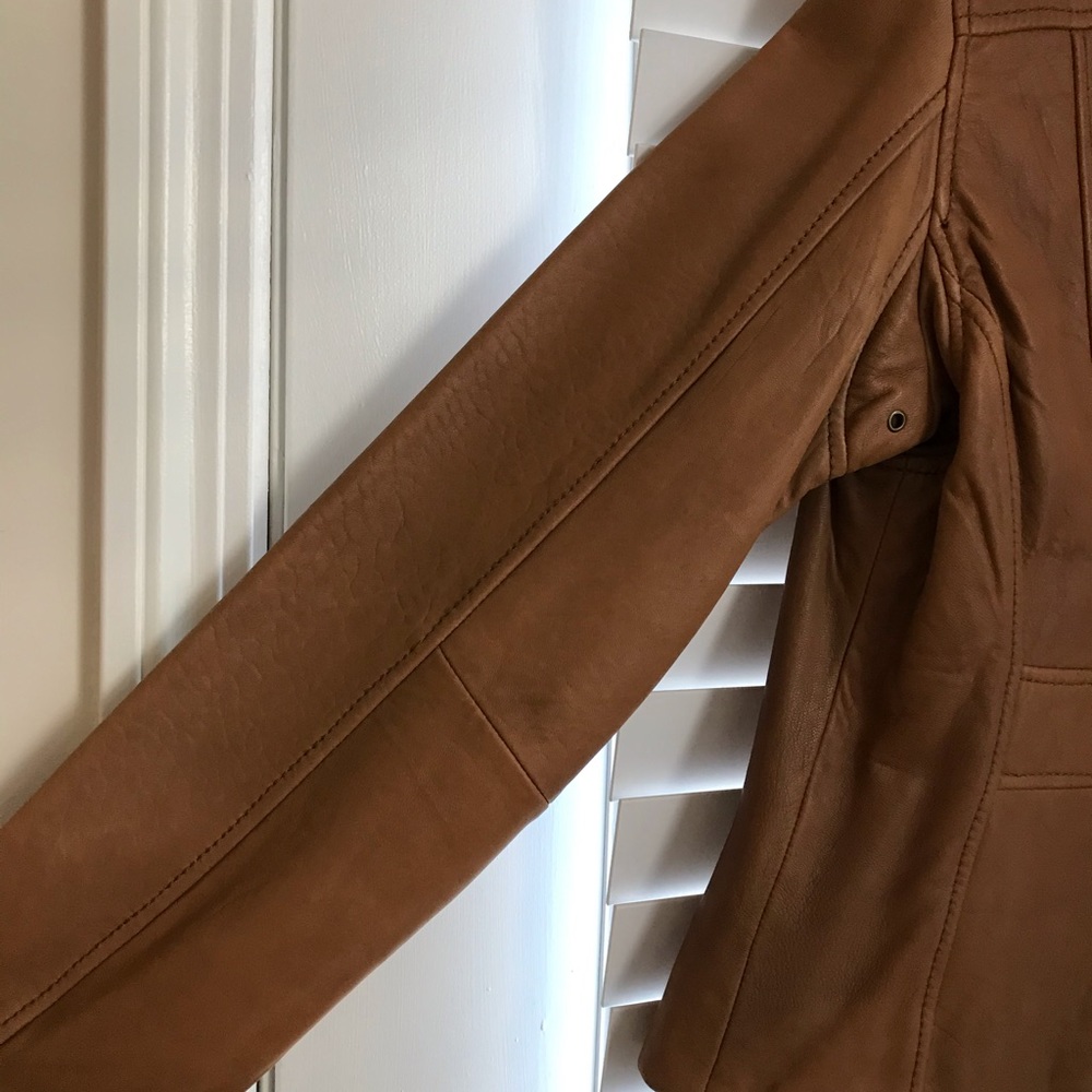 Camel Leather Biker Style Jacket - Picture 5 of 8